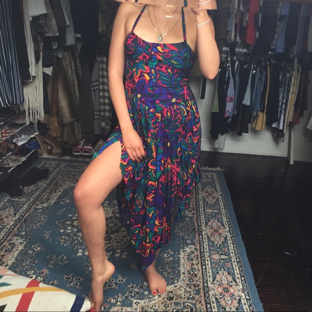Vintage Multicolor Abstract Print Maxi Dress